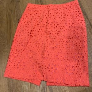 Pink coral, lace pencil skirt with silk liner